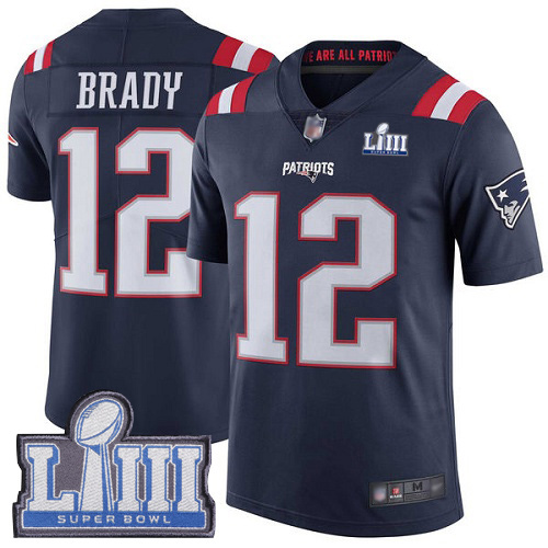 New England Patriots Football #12 Super Bowl LIII Bound Rush Limited Navy Blue Men Tom Brady NFL Jersey->new england patriots->NFL Jersey